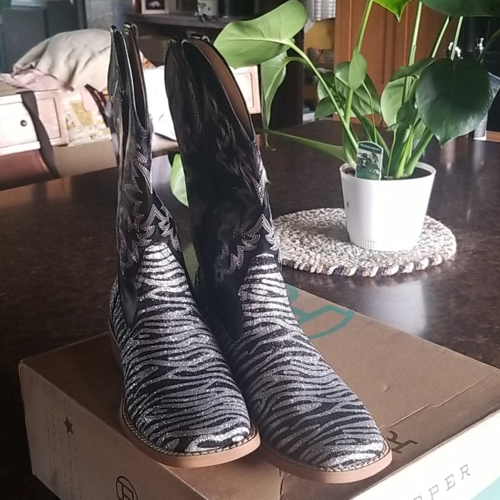 Roper Zebra Vamp Glitter Western Boot sz 7 NIB